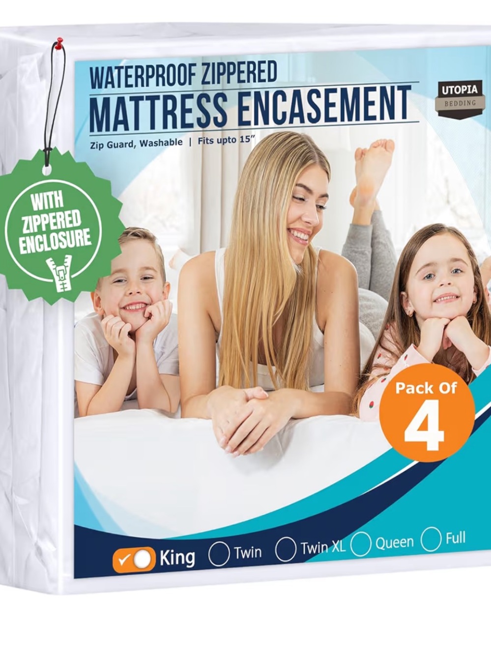 4 pack White Waterproof Zippered Mattress Encasement